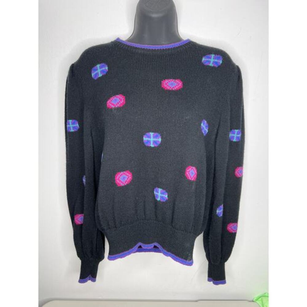 Vintage 80s Umi Collections By Anne Crimmins Sweater Black Retro Size Medium